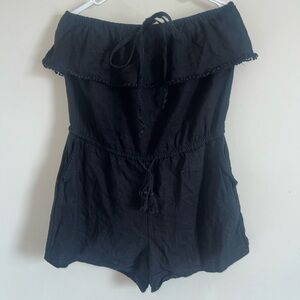 old navy romper black sleeveless size medium linen blend black boho summer